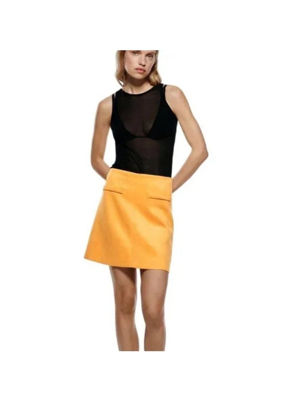 Zara Faux Suede Mini Skirt Beige - Picture 9 of 12